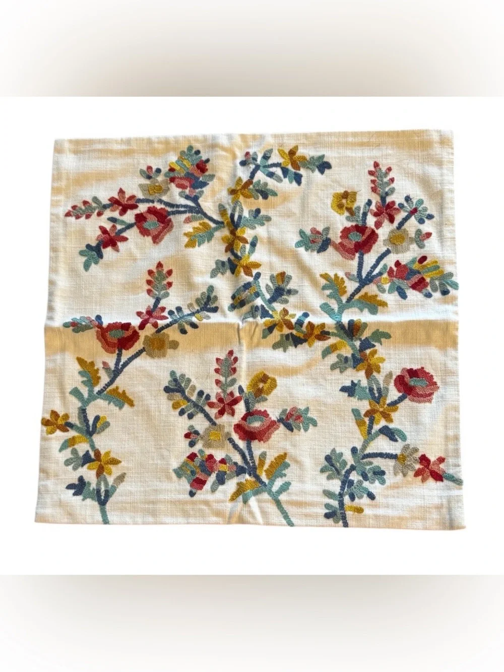 NWT Pottery Barn 18 inch Nora Embroidered Vines Pillow Cover floral cottage